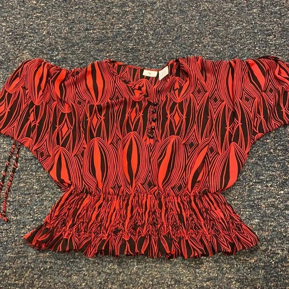 Worthington Red and black sheer blouse sz. M